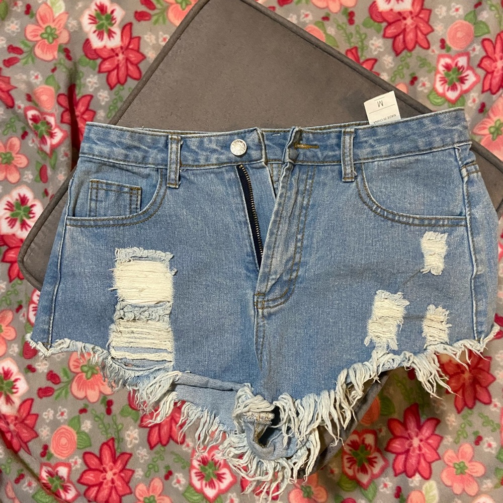 light wash denim shorts